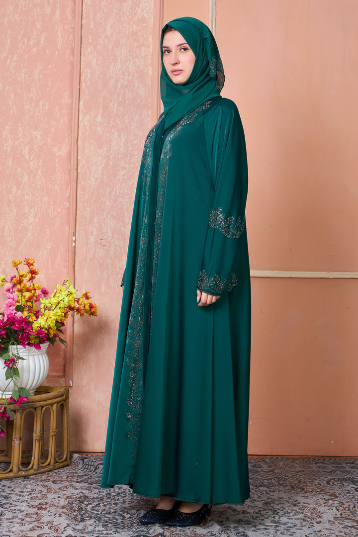 Emerald Green Abaya with Stone Work