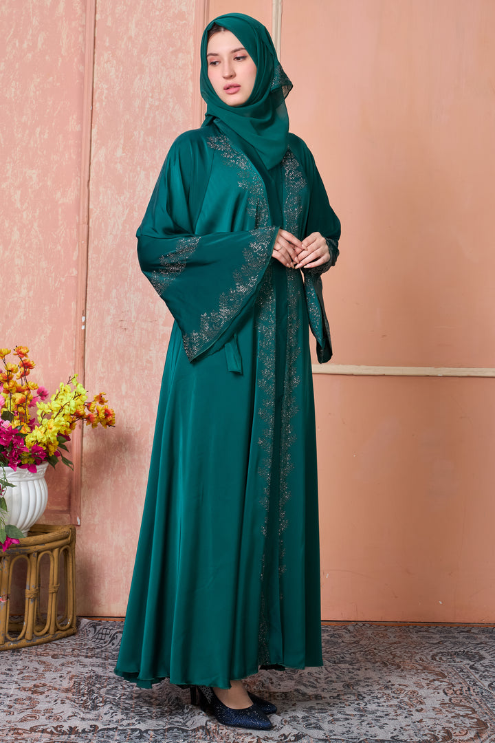 Emerald Green Abaya with Stone Work