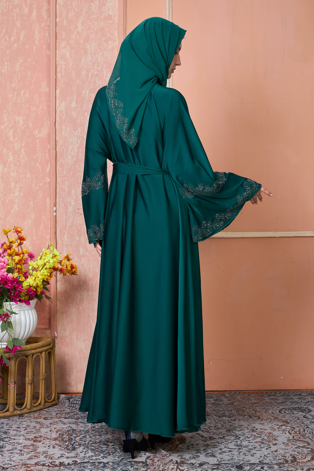 Emerald Green Abaya with Stone Work