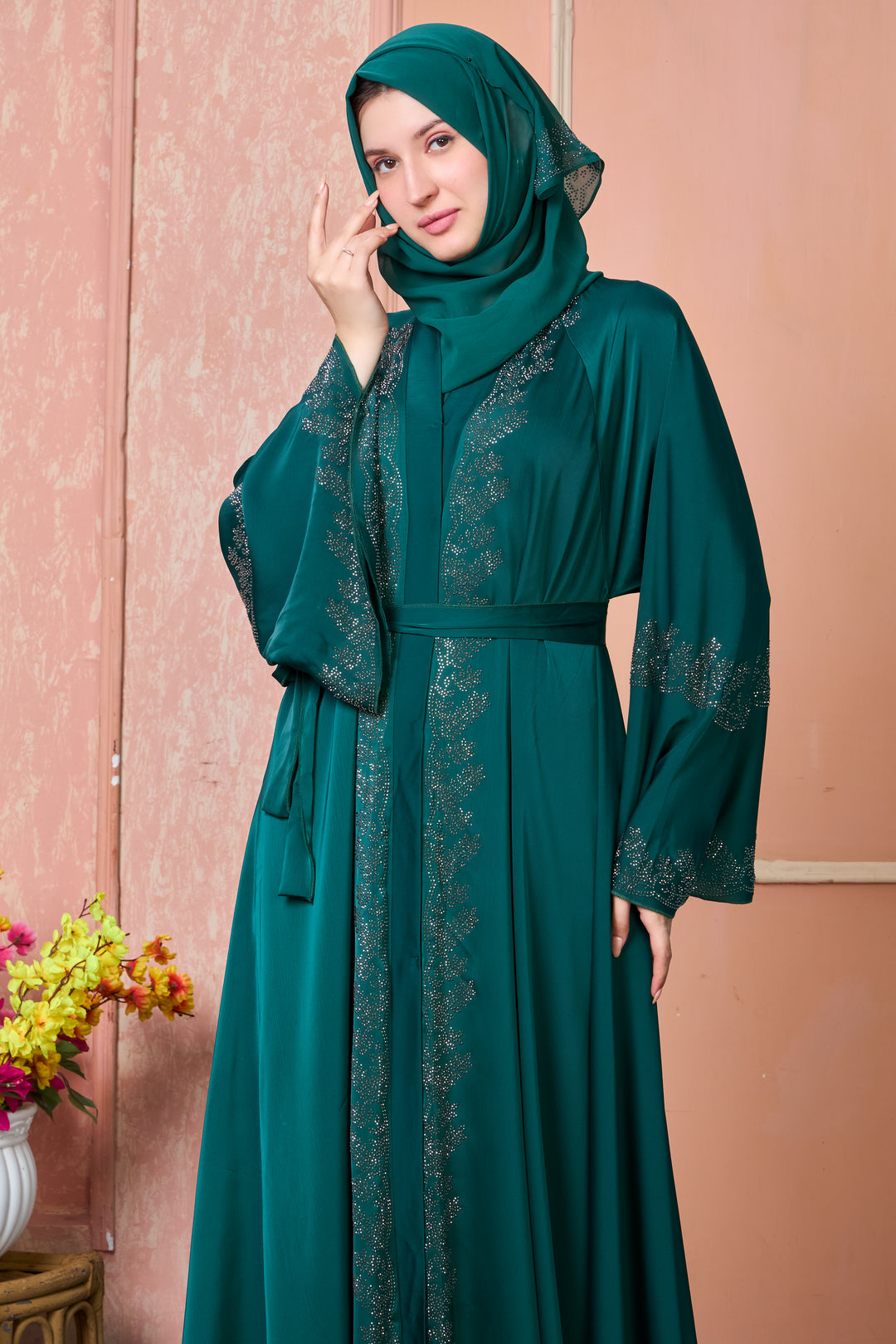Emerald Green Abaya with Stone Work