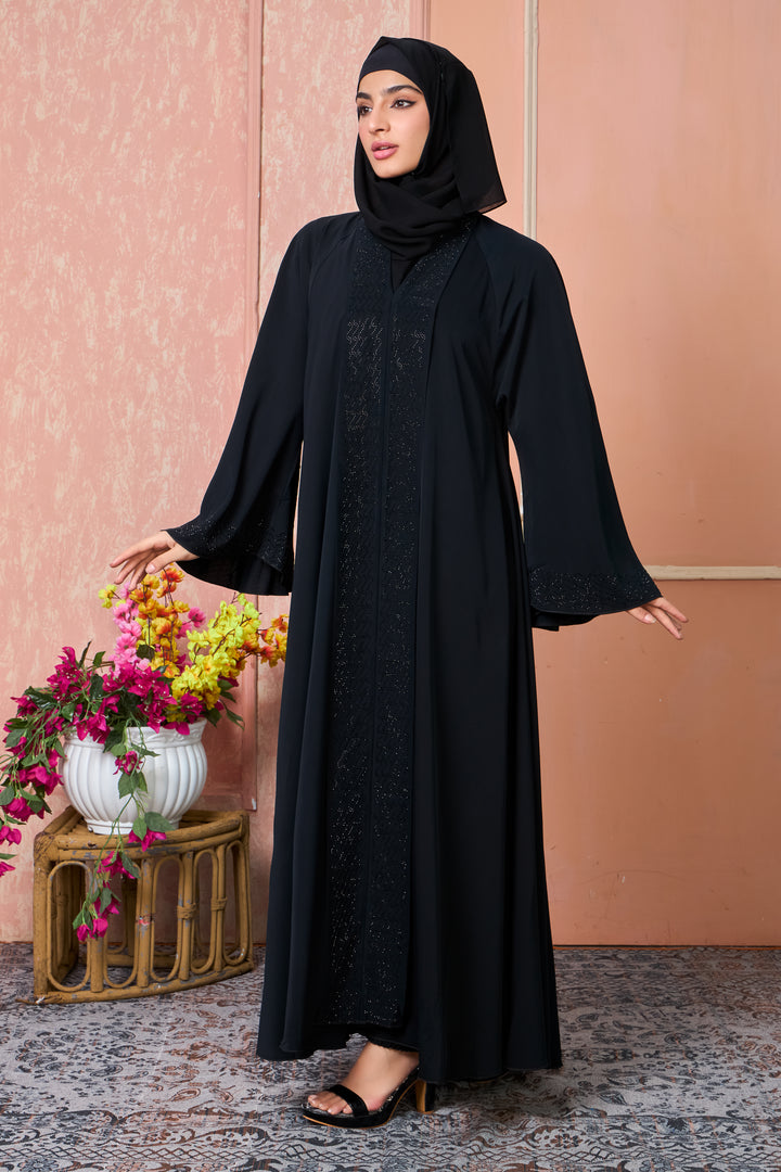 Classic Black Abaya with Stone Detailing