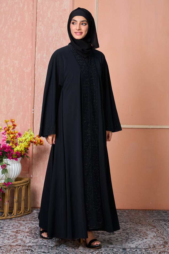 Classic Black Abaya with Stone Detailing