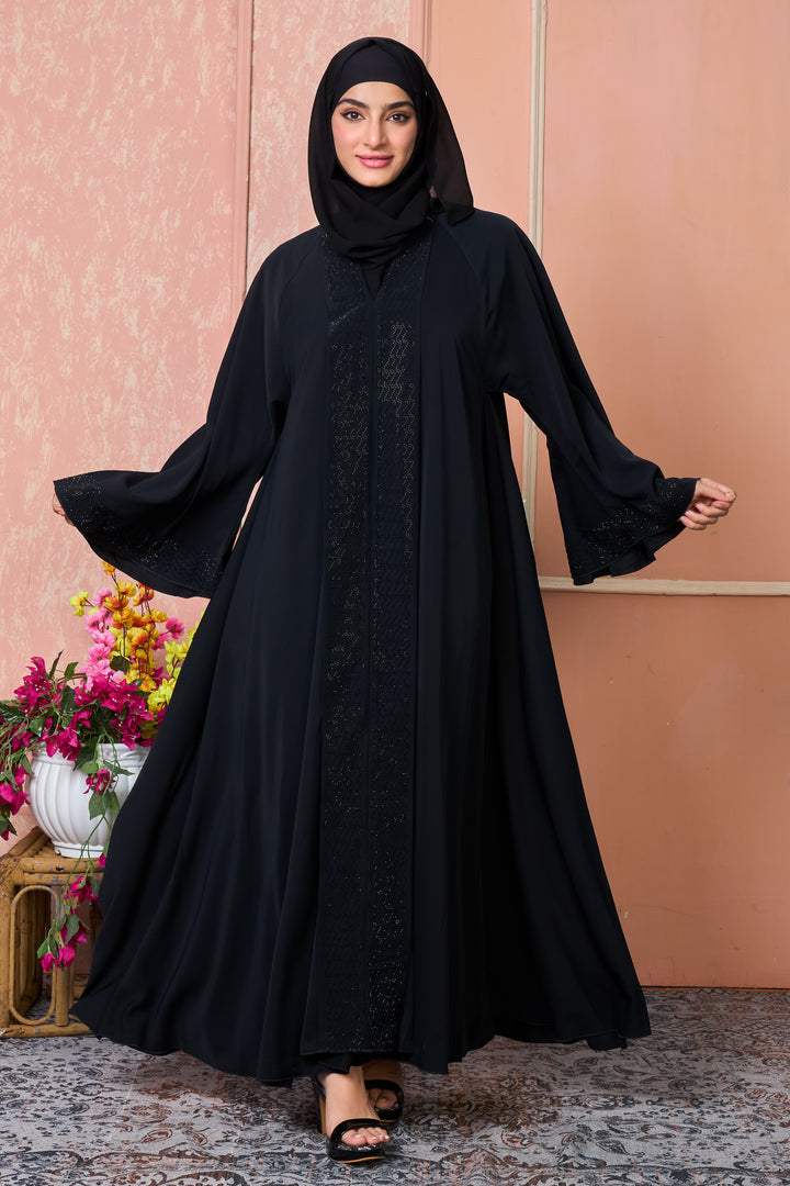 Classic Black Abaya with Stone Detailing
