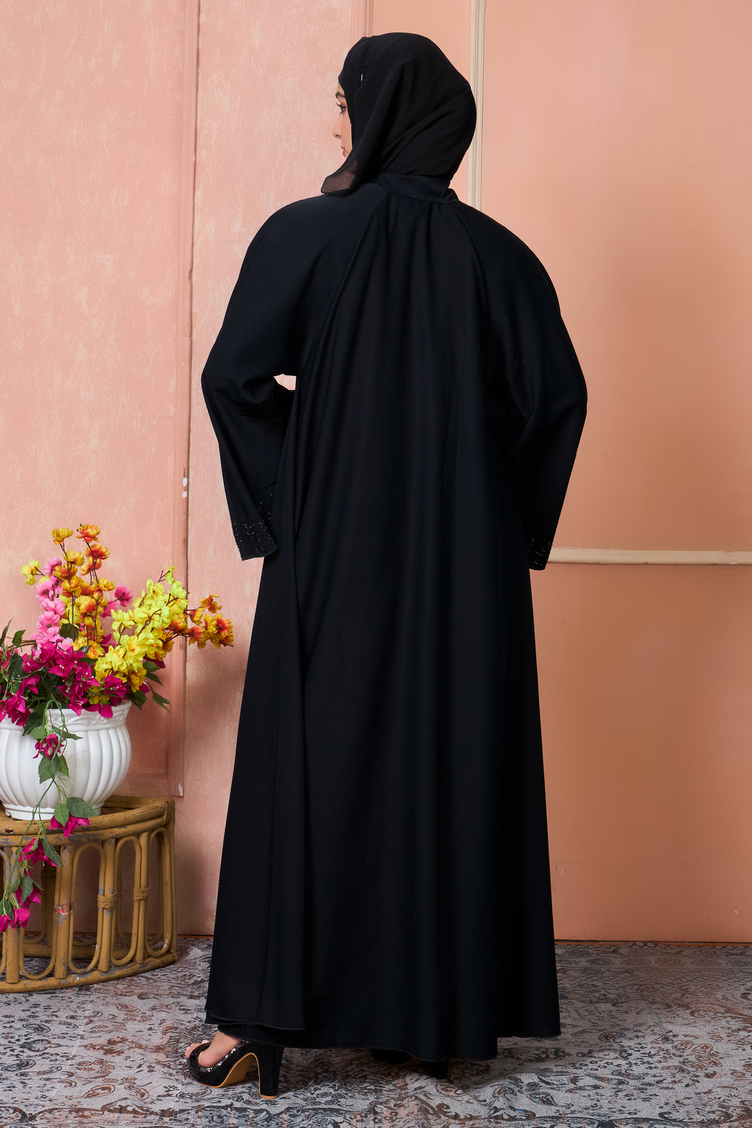 Classic Black Abaya with Stone Detailing