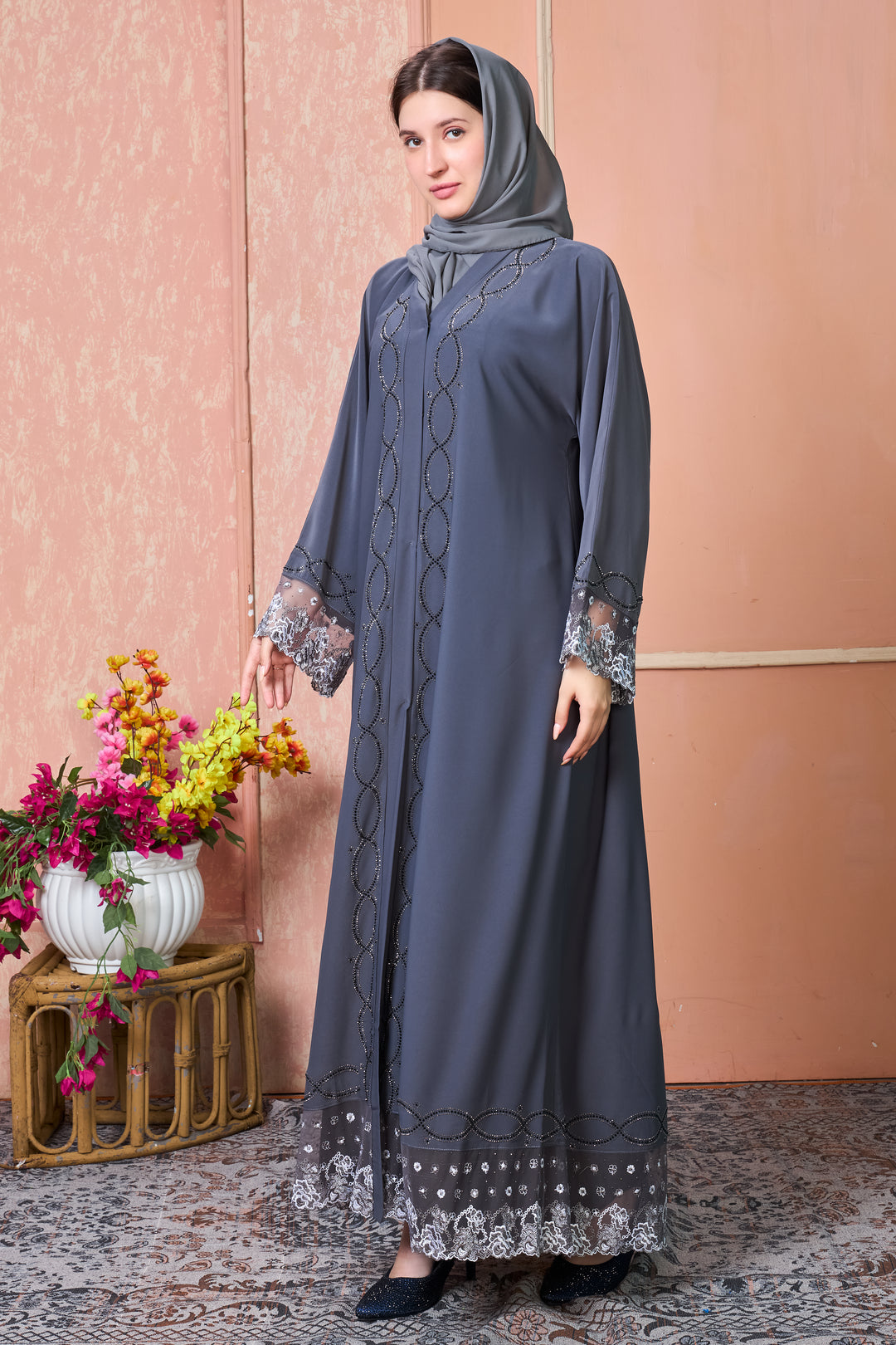 Smoky Grace Embroidered Abaya