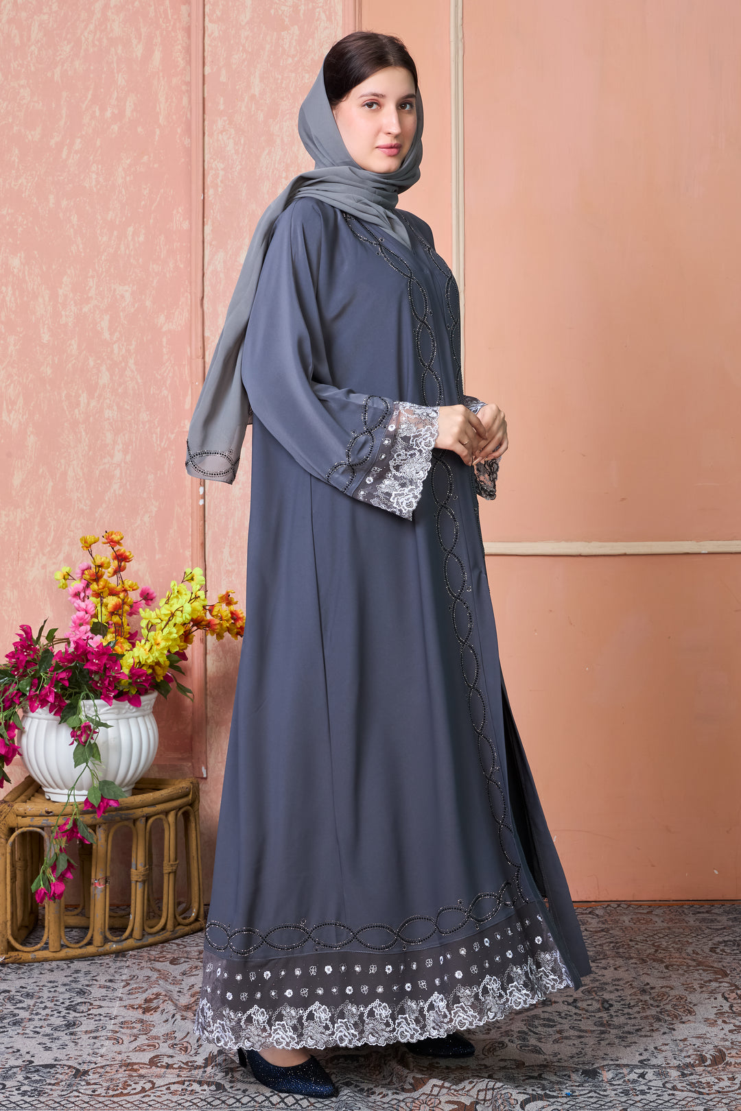Smoky Grace Embroidered Abaya