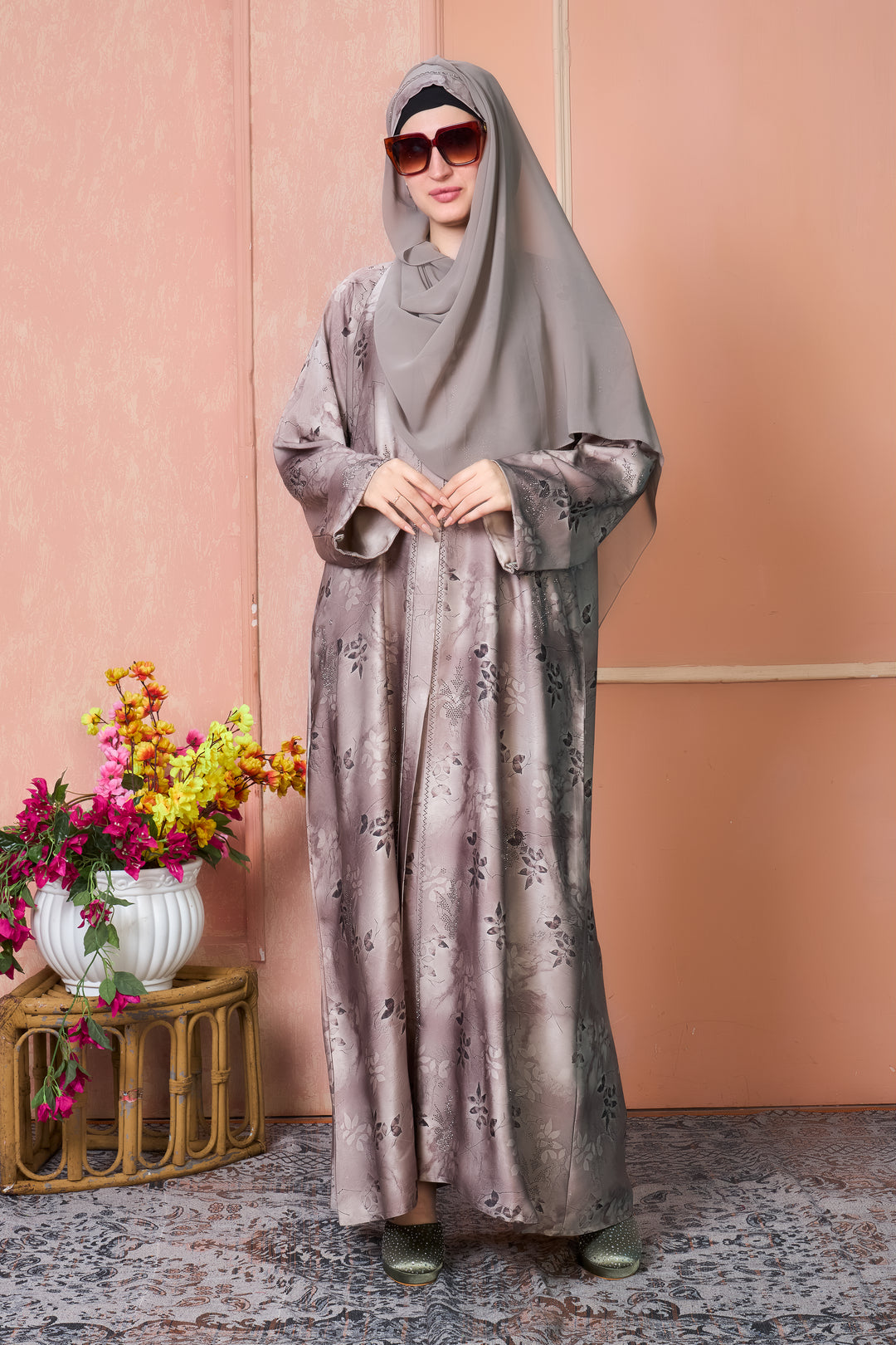 Mocha Bloom Printed Abaya