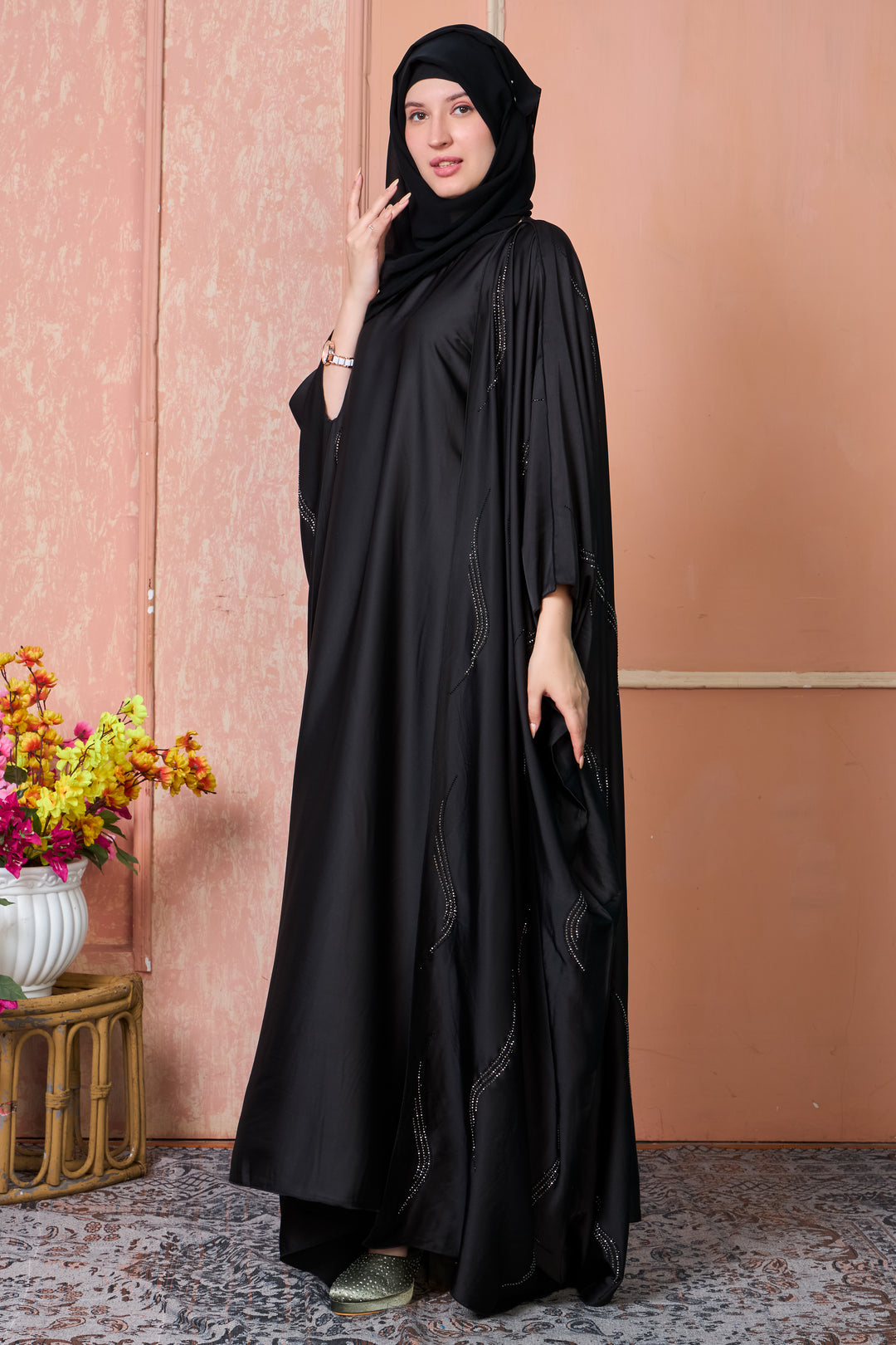 Noir Wave Cape Abaya Set