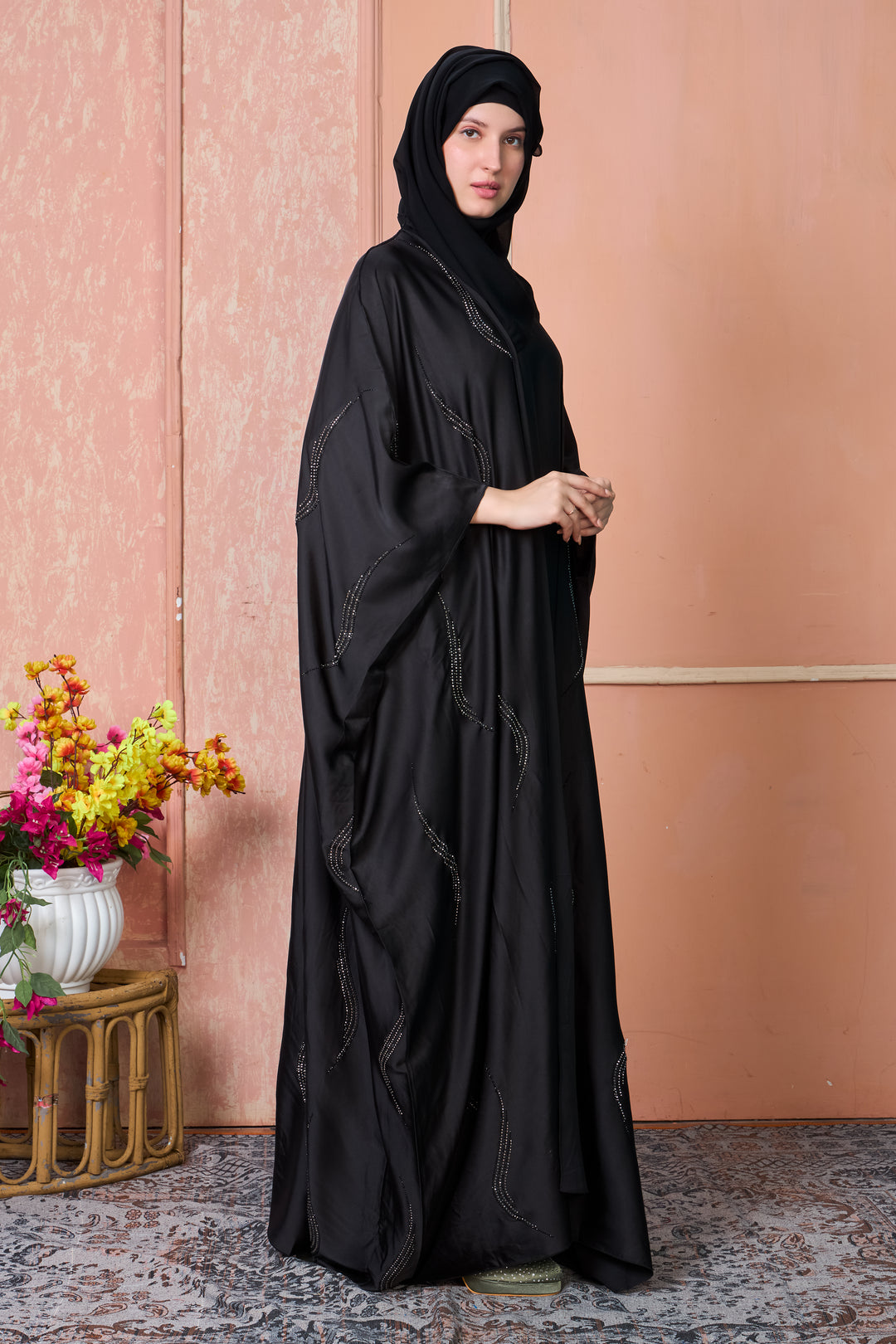 Noir Wave Cape Abaya Set