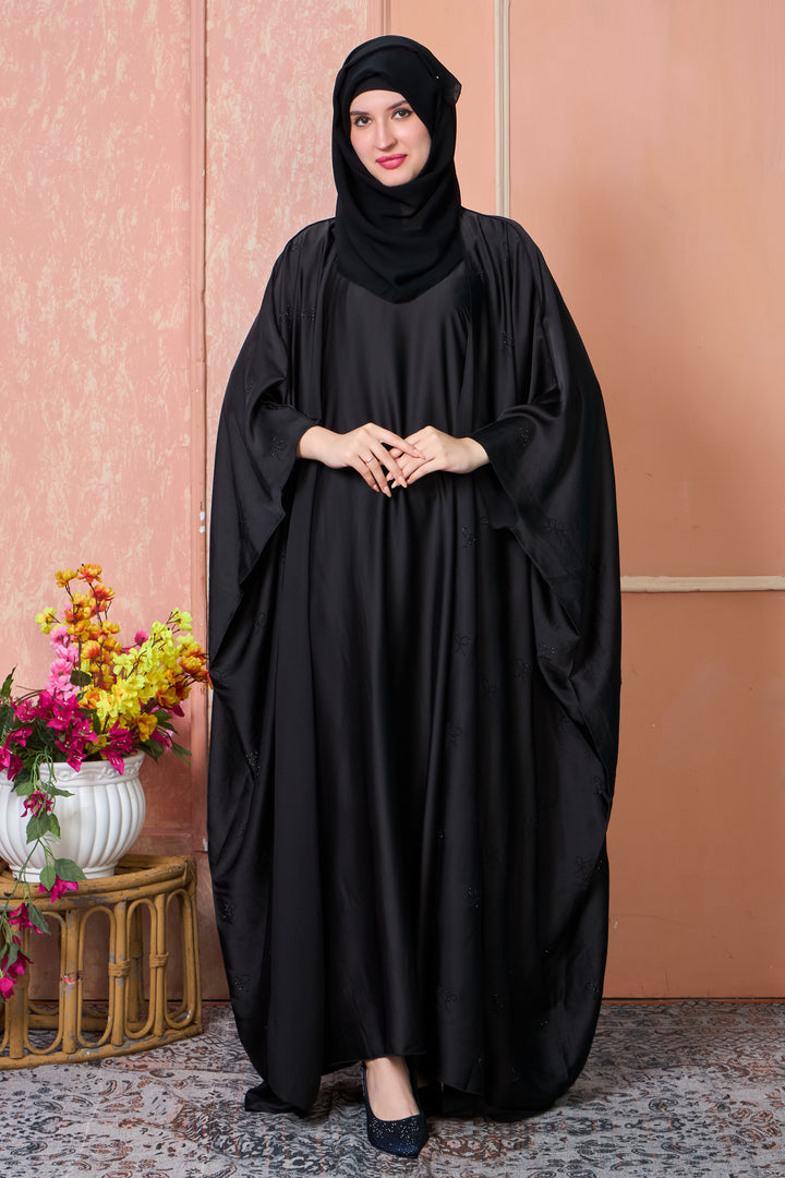 Noir Bow Cape Abaya Set