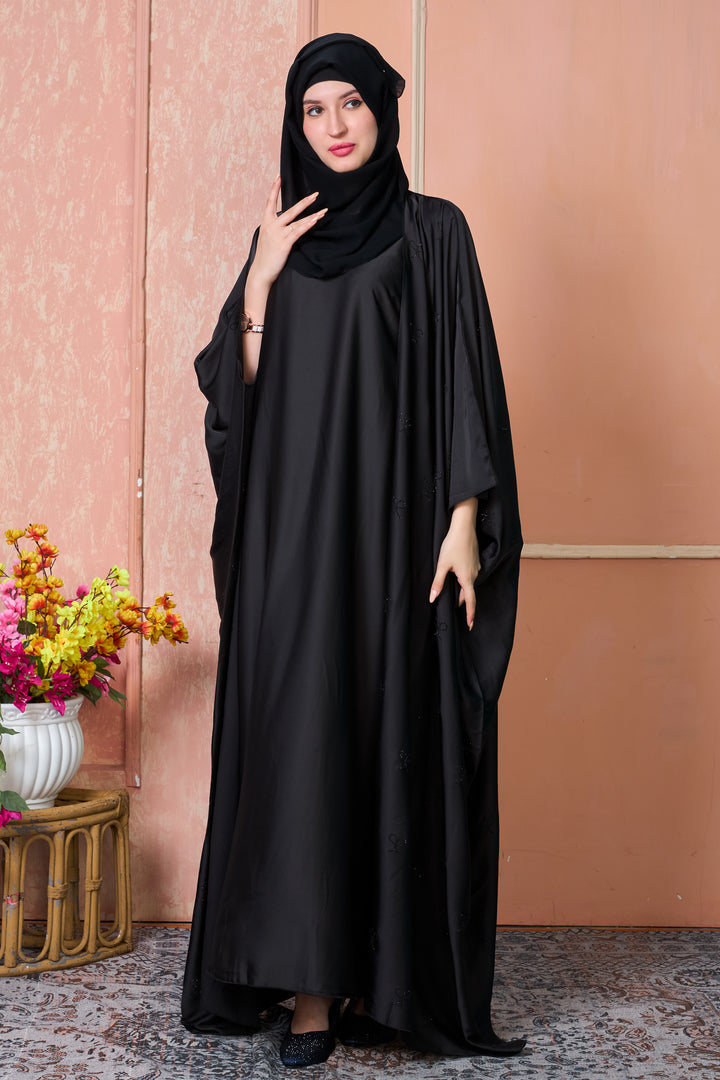 Noir Bow Cape Abaya Set