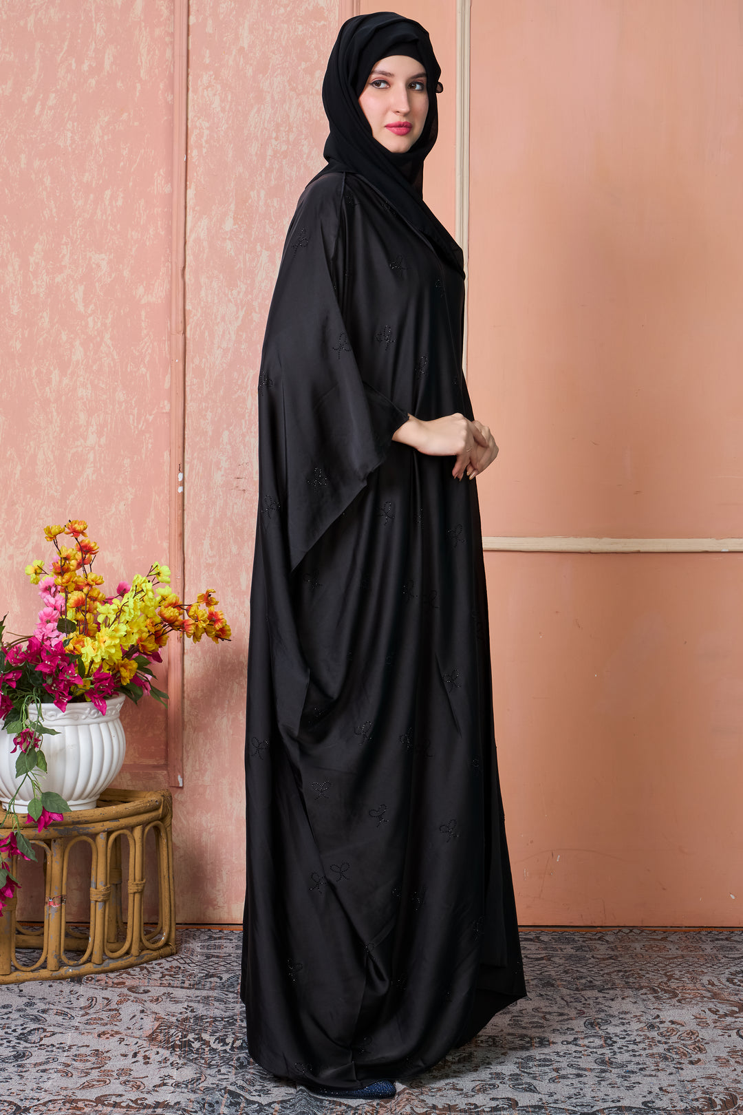 Noir Bow Cape Abaya Set