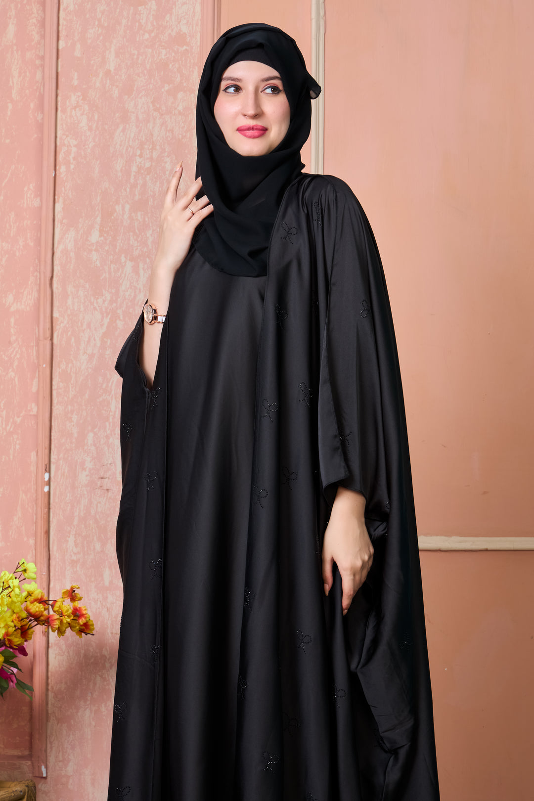 Noir Bow Cape Abaya Set