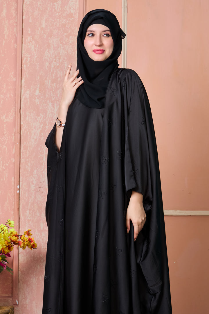 Noir Bow Cape Abaya Set