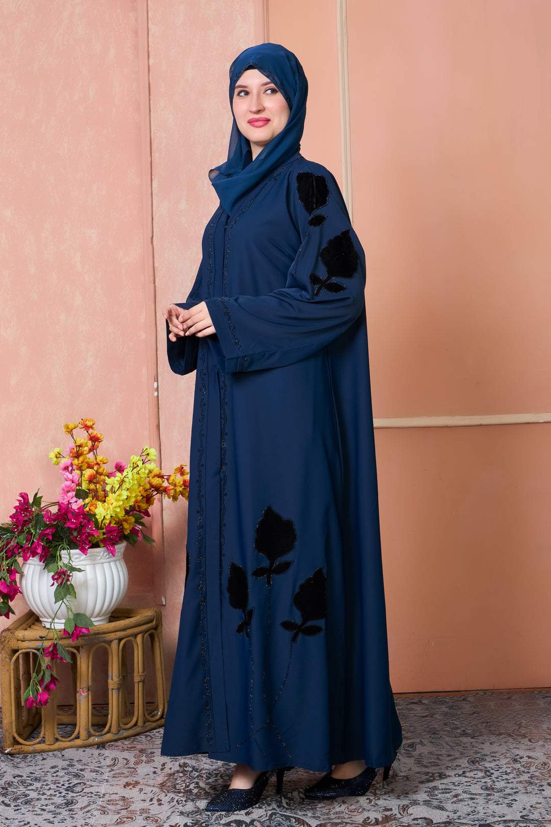 Velvet Bloom Navy Abaya