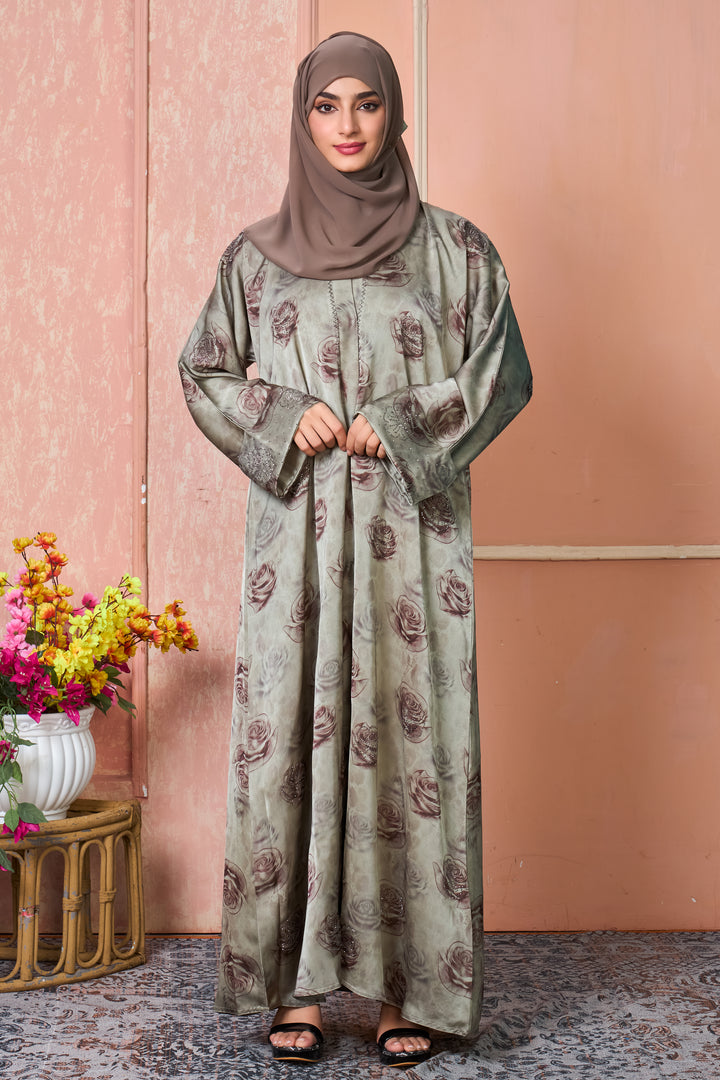 Sage Rose Satin Abaya