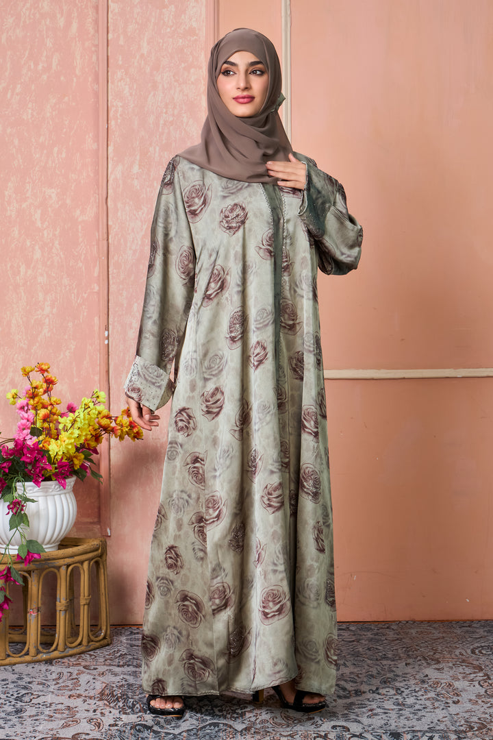 Sage Rose Satin Abaya