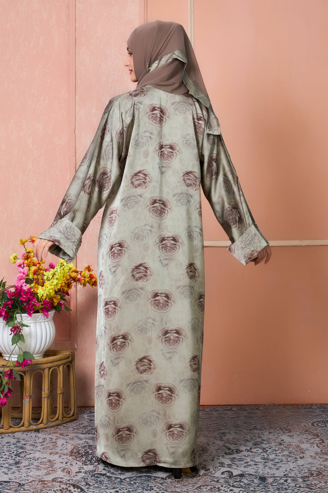 Sage Rose Satin Abaya