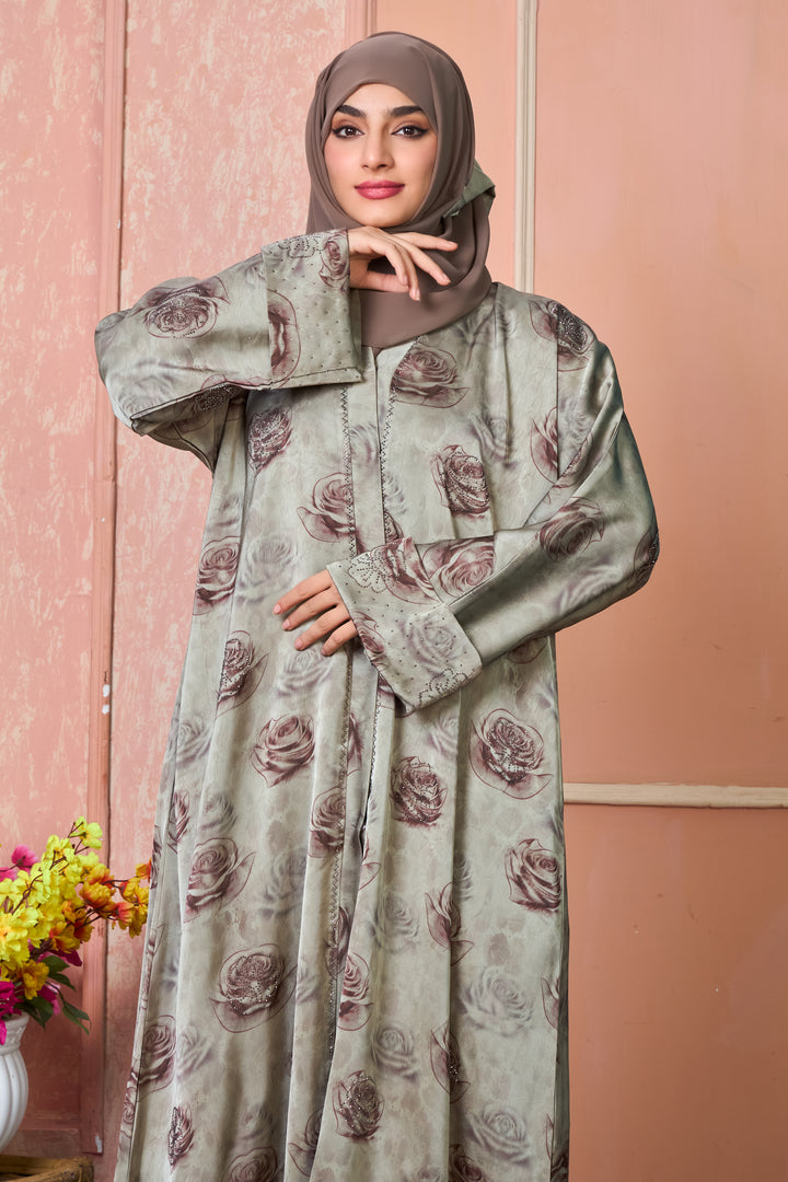Sage Rose Satin Abaya
