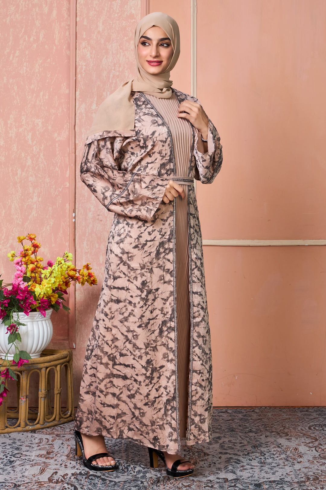 Mocha Marble Open Abaya