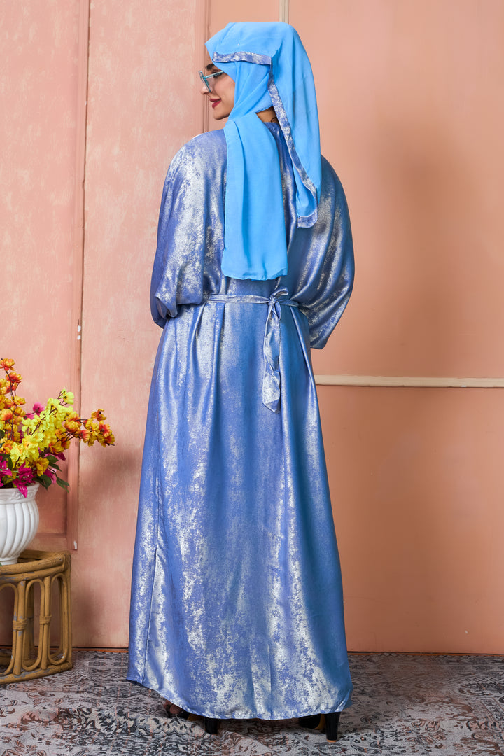 Metallic Sky Blue Open Abaya