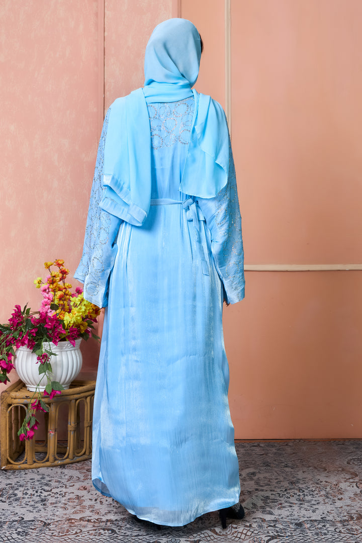 Sky Blue Stone Work Open Abaya