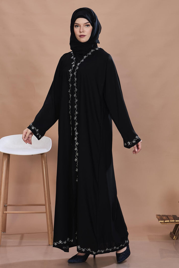 Black Swirl Embroidery Abaya
