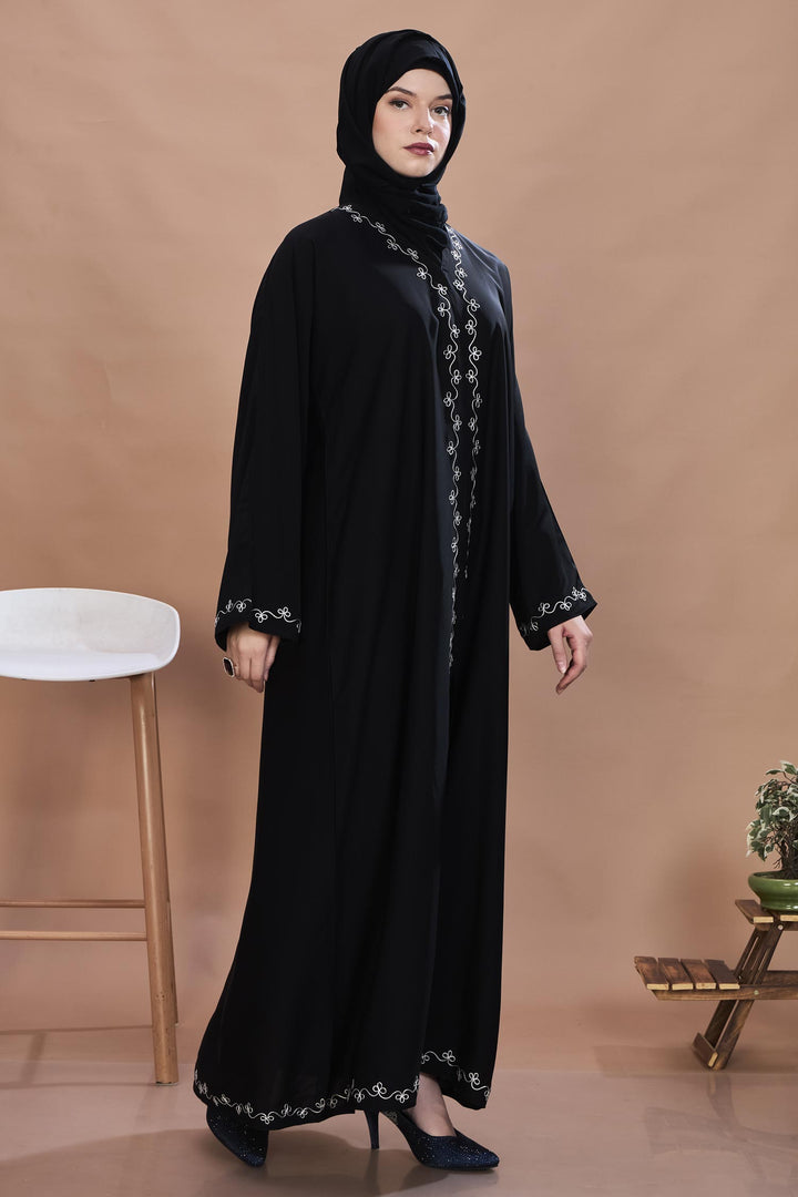 Black Swirl Embroidery Abaya