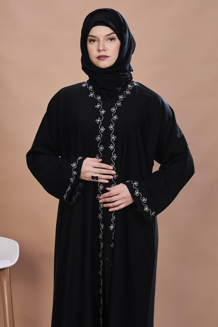 Black Swirl Embroidery Abaya