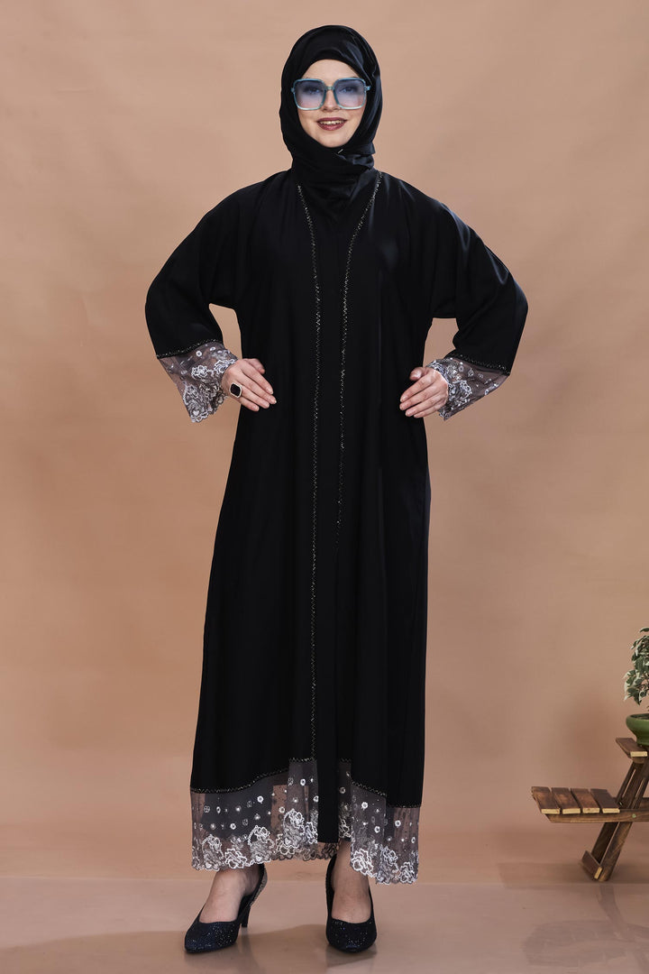 Black Lace Trim Abaya
