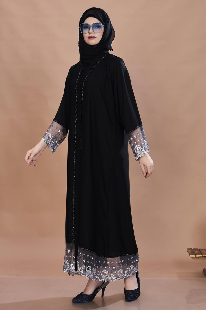 Black Lace Trim Abaya