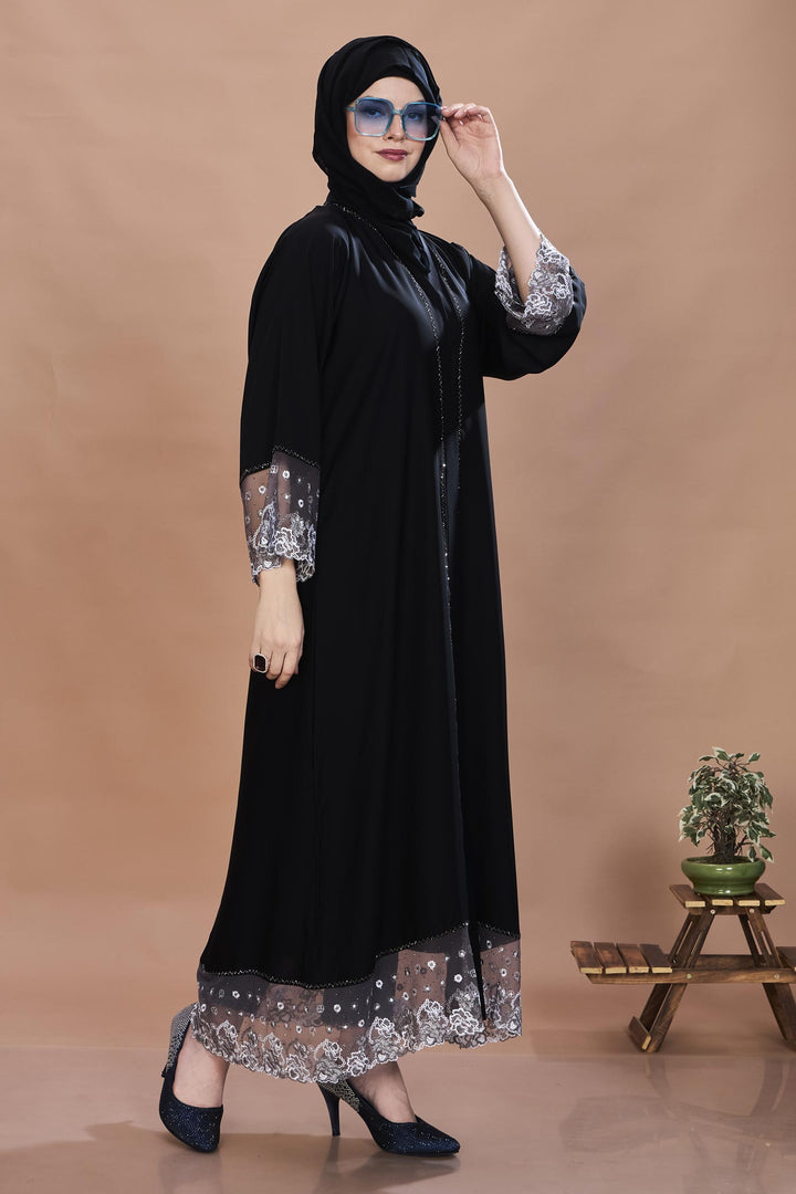 Black Lace Trim Abaya