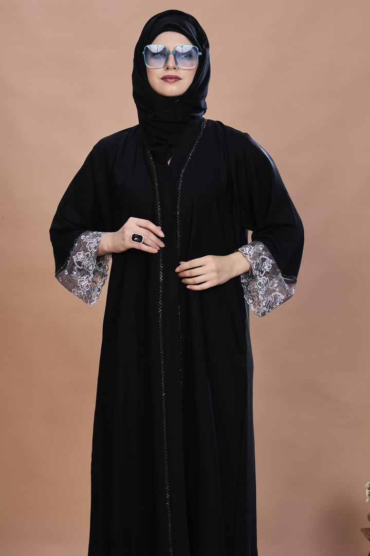 Black Lace Trim Abaya