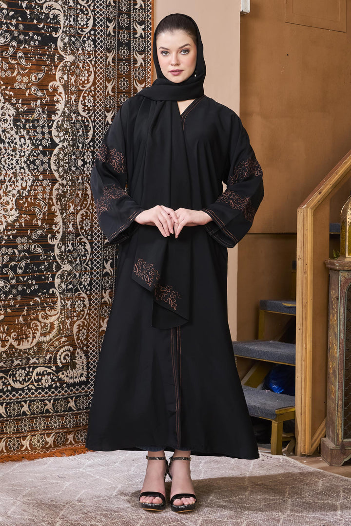 Black Copper Embroidered Abaya