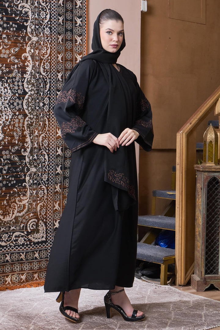 Black Copper Embroidered Abaya