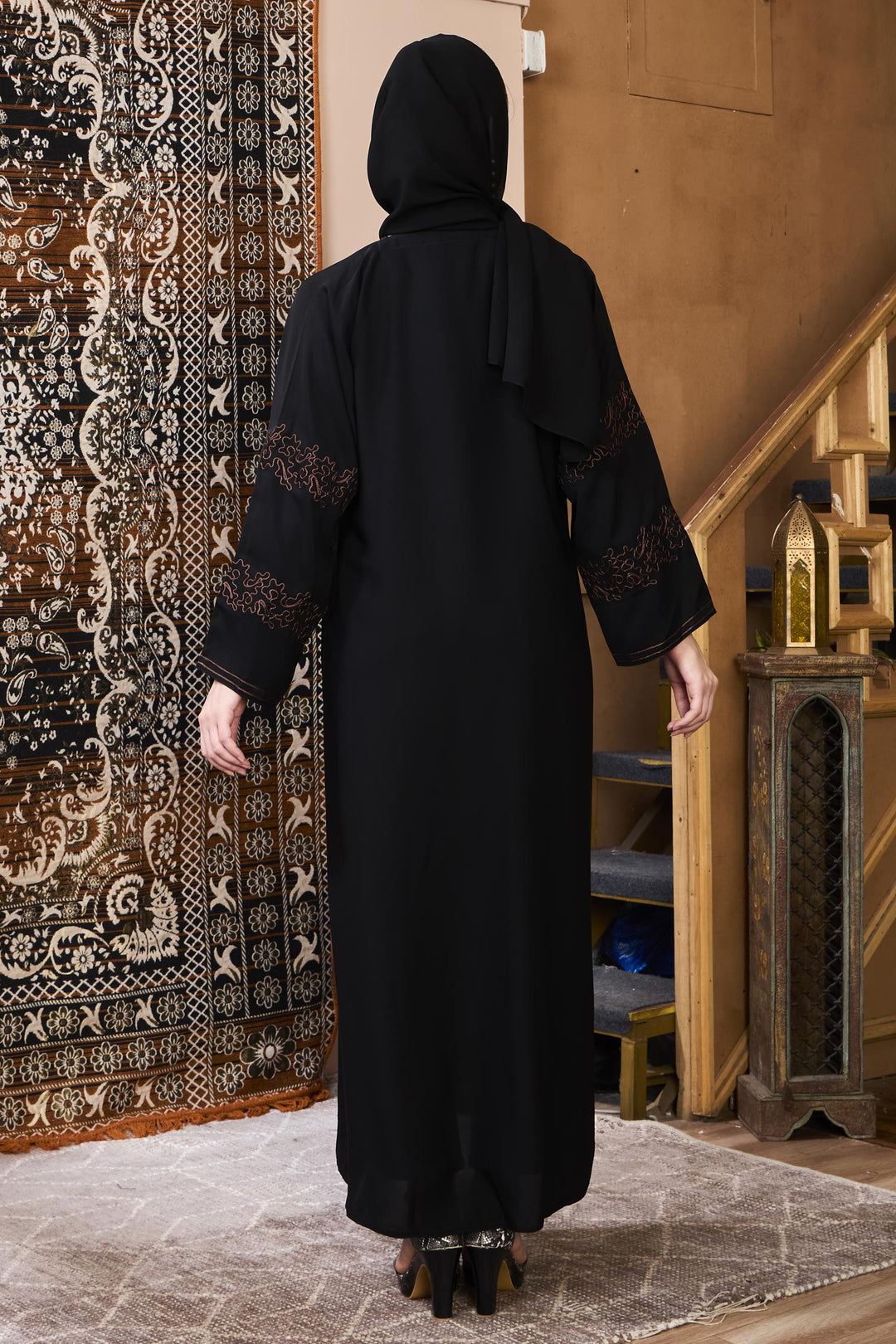 Black Copper Embroidered Abaya