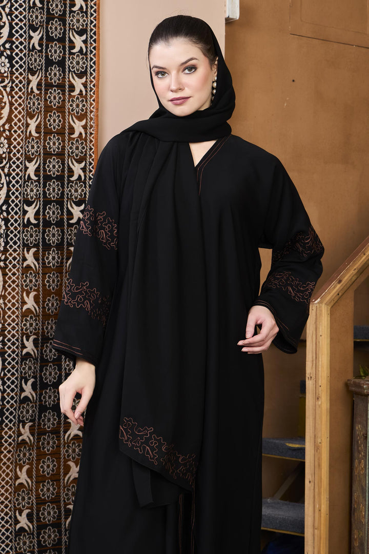 Black Copper Embroidered Abaya