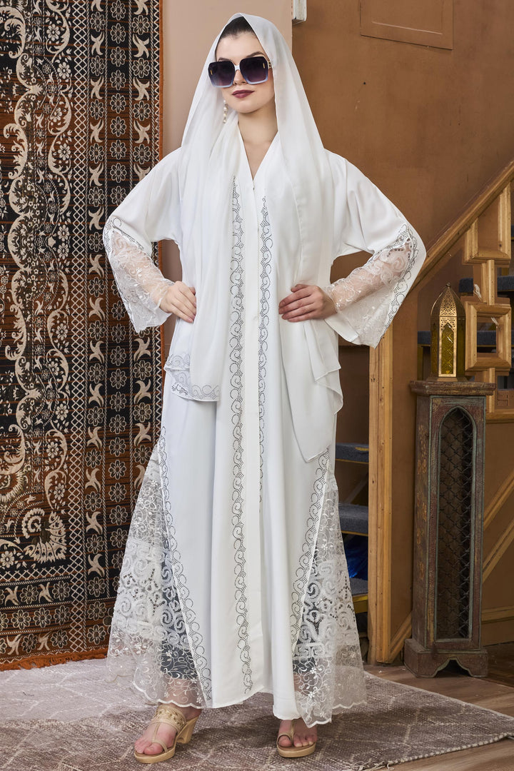 White Lace Elegance Abaya