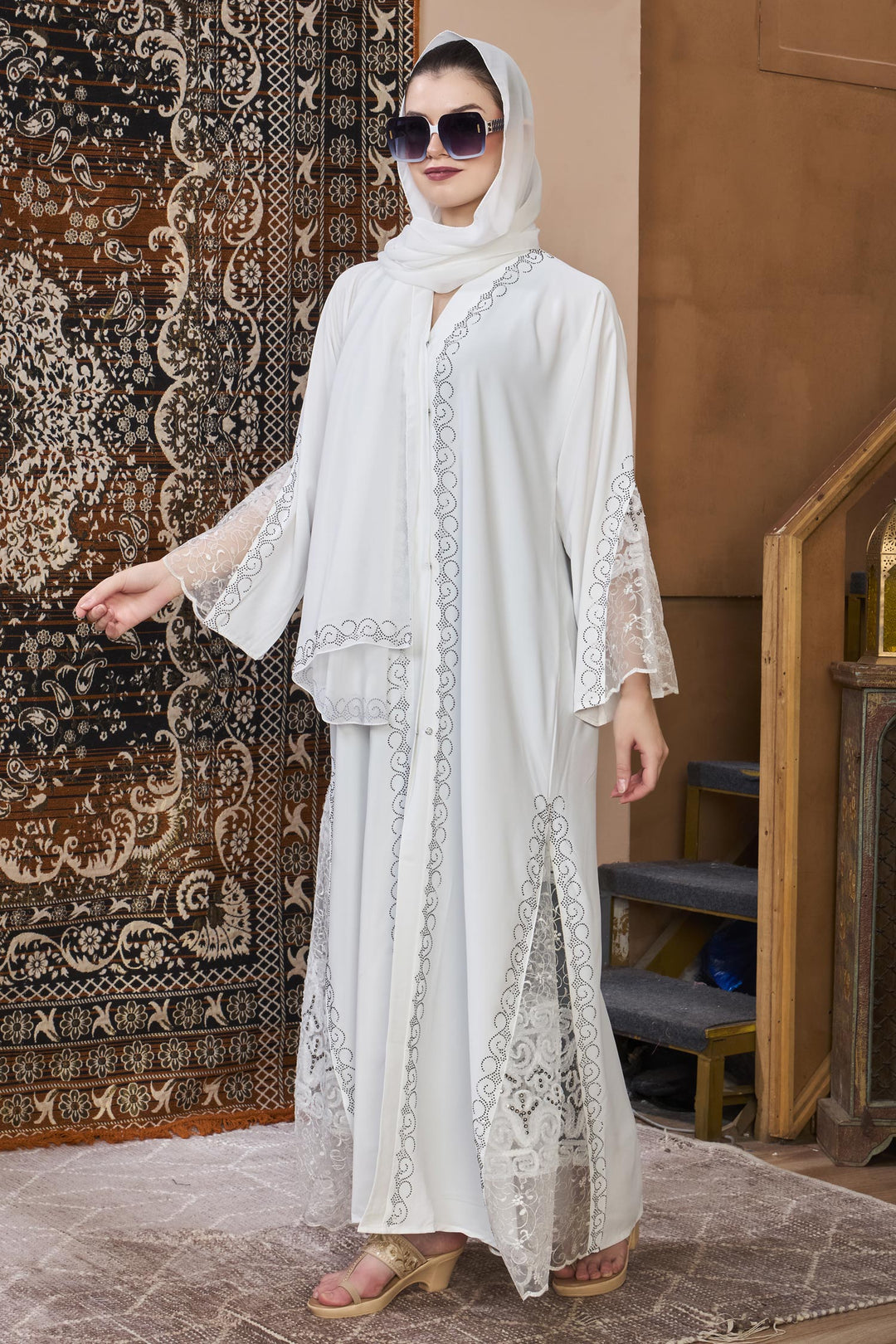 White Lace Elegance Abaya