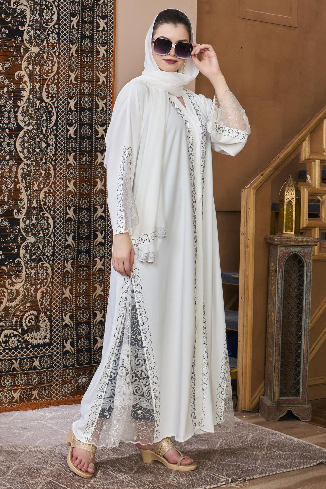 White Lace Elegance Abaya