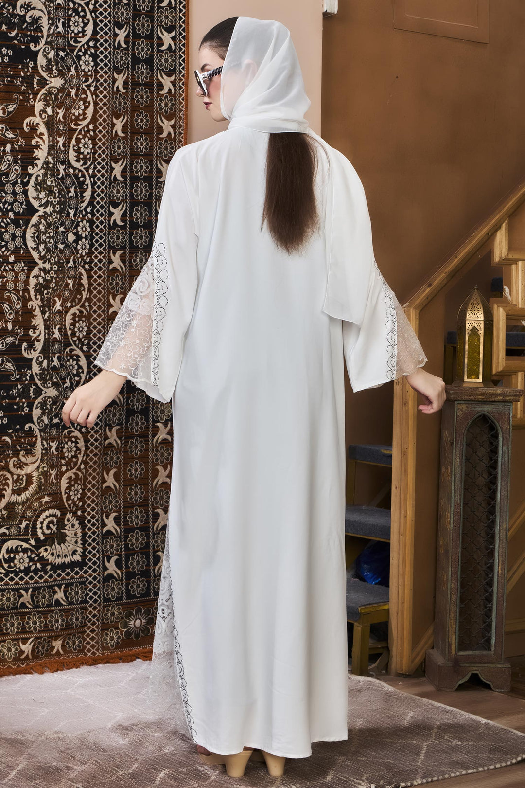 White Lace Elegance Abaya