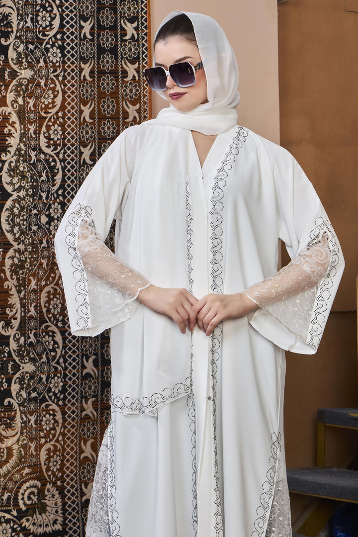 White Lace Elegance Abaya